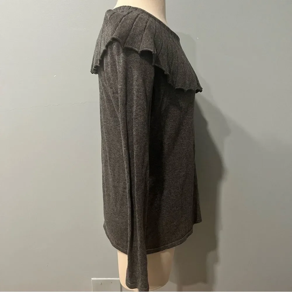 NEW Udel New York Charcoal Grey Knit Pleated Collar Long Sleeve Top Size Large - Picture 9 of 9